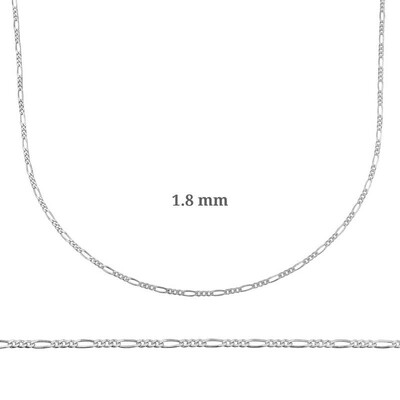 Gumush - 1.8 mm Gümüş Figaro Zincir - 0.50 mikron