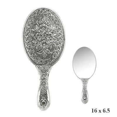 Tekbir Silver - 925 Ayar Gümüş Papatya Desenli El Aynası