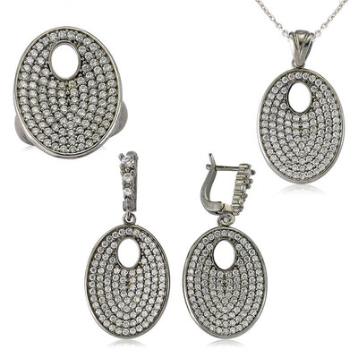 Tekbir Silver - Gümüş Beyaz Taşlı Oval Bayan Set