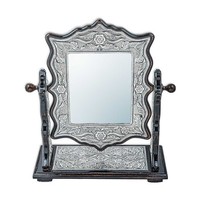 Gumush - ​Gümüş Çiçek Desenli Kare Çift Taraflı Ayna