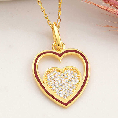 Gumush - Sterling Silver 925 Gold Heart Necklace for Women