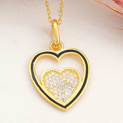 Gumush - Sterling Silver 925 Gold Heart Necklace for Women