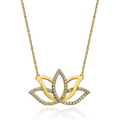 Gumush - Gümüş Gold Lotus Çiçeği Kadın Kolye