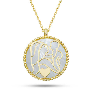 Gumush - Gümüş Gold Sedef Taşlı Anne Çocuk Sevgisi Kolye