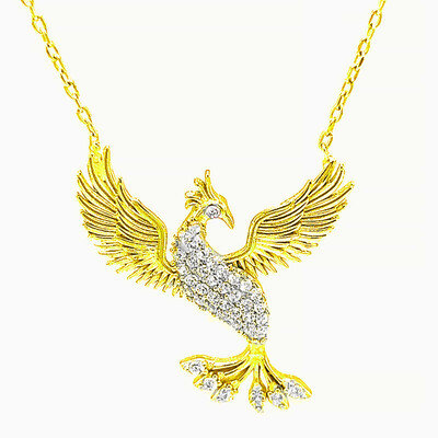 Gumush - Gümüş Gold Zümrüdü Anka Kuşu Kadın Kolye