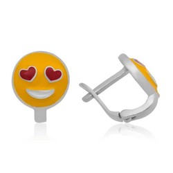 Tekbir Silver - Gümüş Kalp Gözlü Emoji Çocuk Küpesi