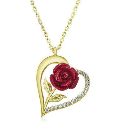 Gumush - Sterling Silver 925 Red Rose Heart Necklace for Women