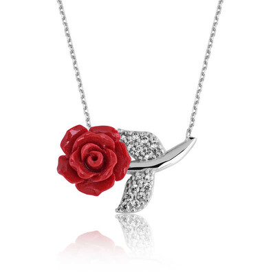 Tekbir Silver - Sterling Silver 925 Red Rose Necklace for Women