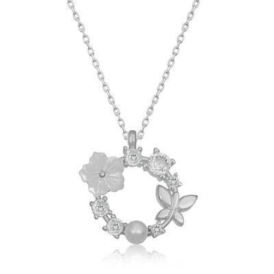 Gumush - Gümüş Manolya Çiçeği Kelebek Kadın Kolye