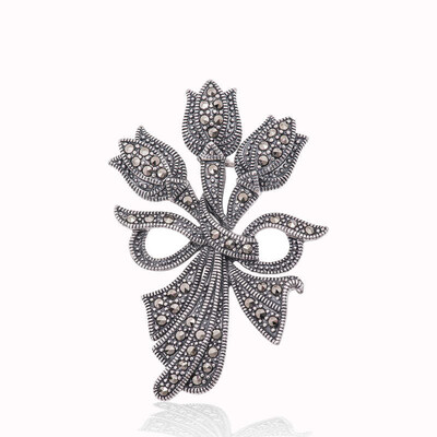 Tekbir Silver - Gümüş Markazit Taşlı Lale Broş