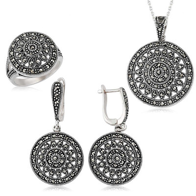 Tekbir Silver - Gümüş Markazit Yuvarlak Bayan Set