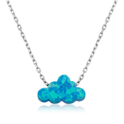 Tekbir Silver - Sterling Silver 925 Blue Opal Cloud Necklace for Women
