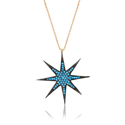 Tekbir Silver - Sterling Silver 925 Blue Pole Star Necklace for Women