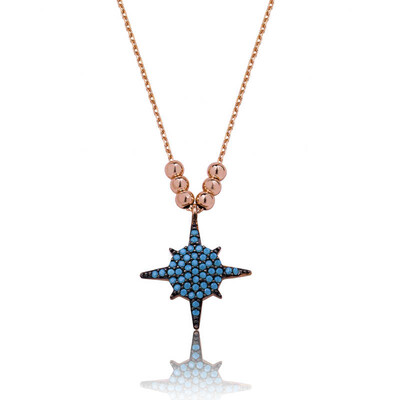 Tekbir Silver - Sterling Silver 925 Blue Star Necklace for Women