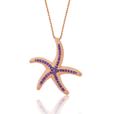 Tekbir Silver - Sterling Silver 925 Purple Starfish Necklace for Women
