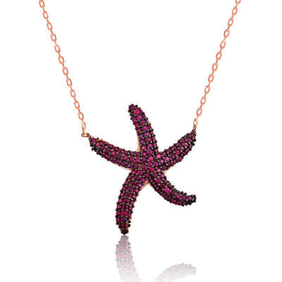 Tekbir Silver - Sterling Silver 925 Pink Starfish Necklace for Women