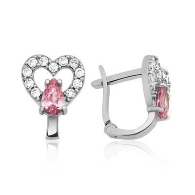 Tekbir Silver - Gümüş Pembe Kalp Çocuk Küpesi