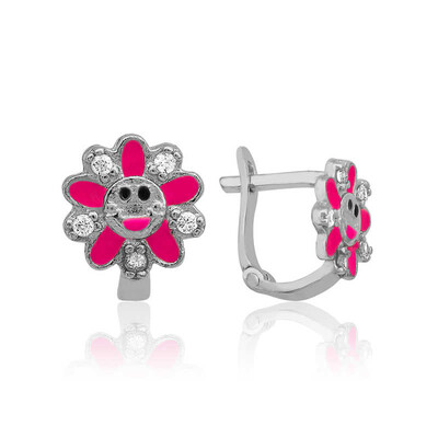 Tekbir Silver - Gümüş Pembe Papatya Çocuk Küpesi