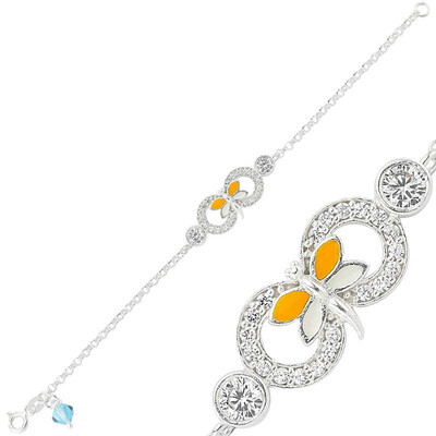 Tekbir Silver - Gümüş Sarı Kelebek Sonsuzluk Çocuk Bileklik