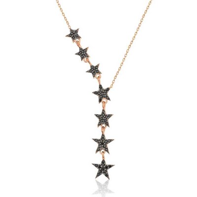 Tekbir Silver - Sterling Silver 925 Black Stars Necklace for Women