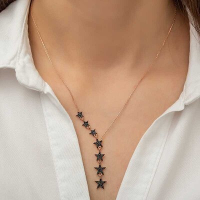 Tekbir Silver - Sterling Silver 925 Black Stars Necklace for Women (1)