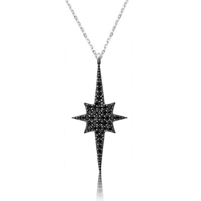 Tekbir Silver - Sterling Silver 925 Black Pole Star Necklace for Women