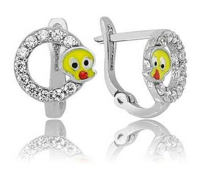 Tekbir Silver - Gümüş Taşlı Tweety Çocuk Küpesi