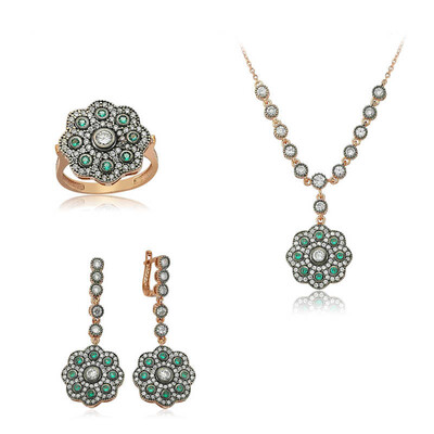 Tekbir Silver - Gümüş Yeşil Çiçek Bayan Set