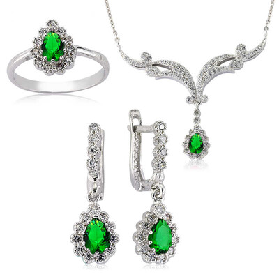 Tekbir Silver - Gümüş Yeşil Damla Bayan Set