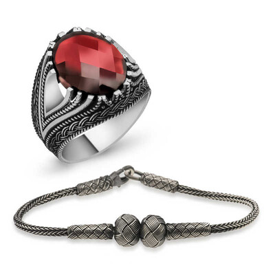 Tekbir Silver - Gümüş Yüzük Ve Kazaz Bileklik Erkek Takı Kombin
