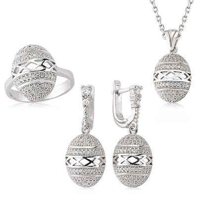 Tekbir Silver - Gümüş Zirkon Taşlı Oval Bayan Set