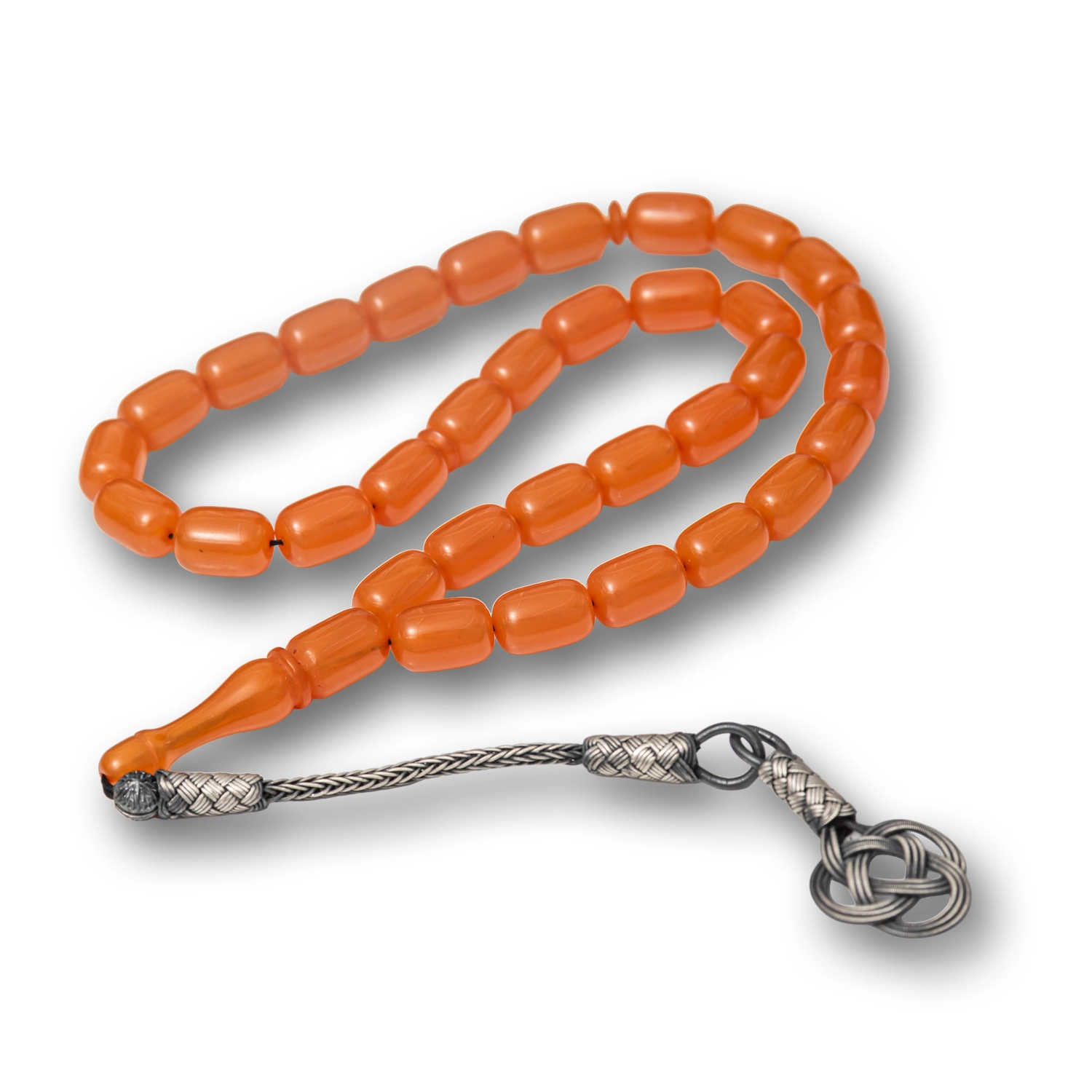 Capsule Cut Squeezed Amber Tasbih with Silver 925 Kazaz
