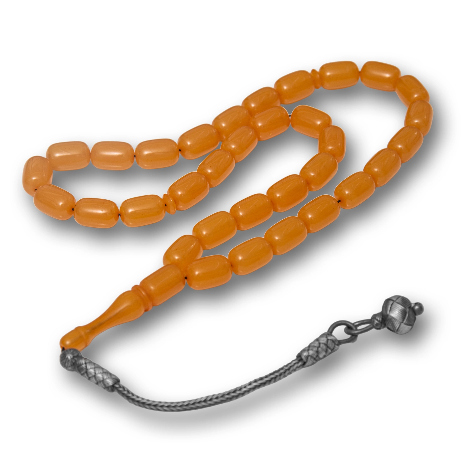 Capsule Cut Squeezed Amber Tasbih with Silver 925 Kazaz