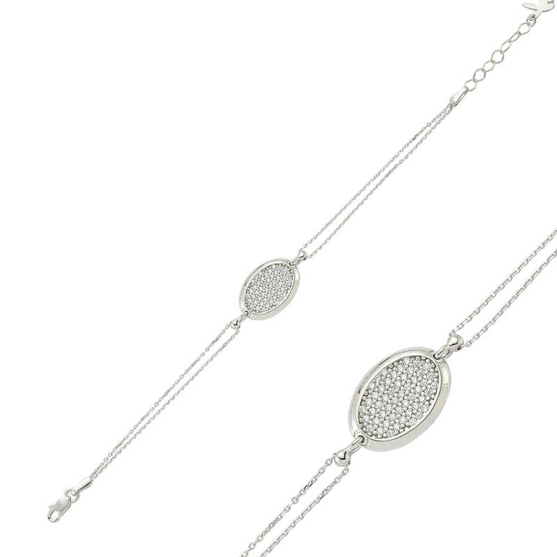 Silver Oval White Stone Women’s Bracelet