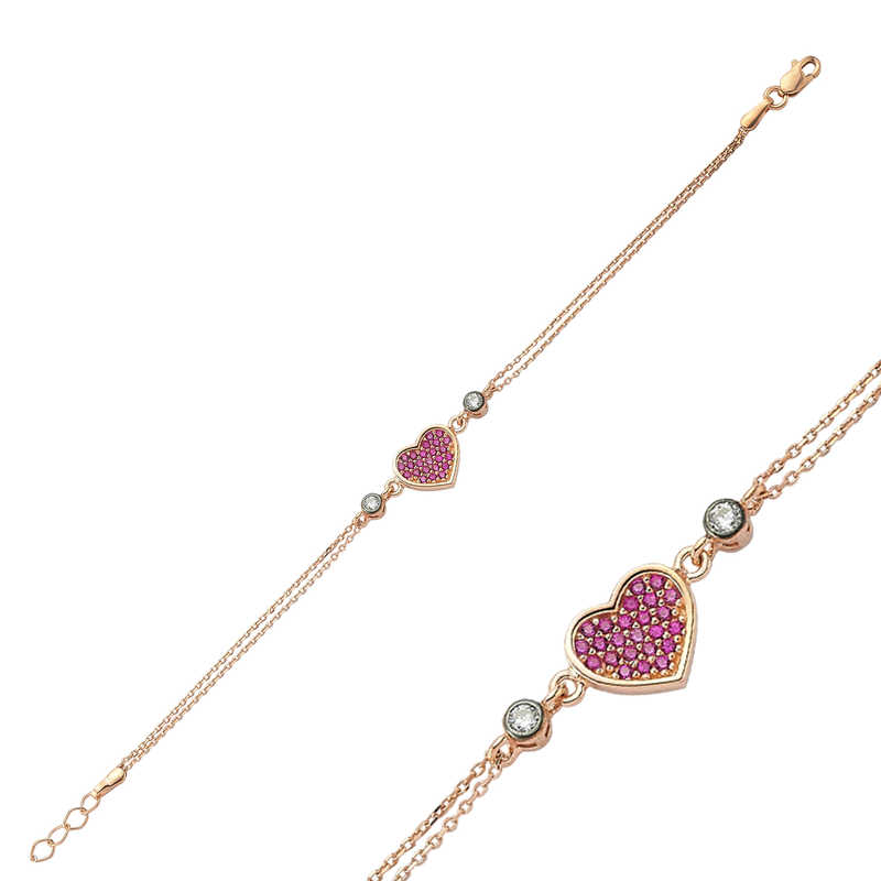 Silver Rose Pink Heart Women’s Bracelet