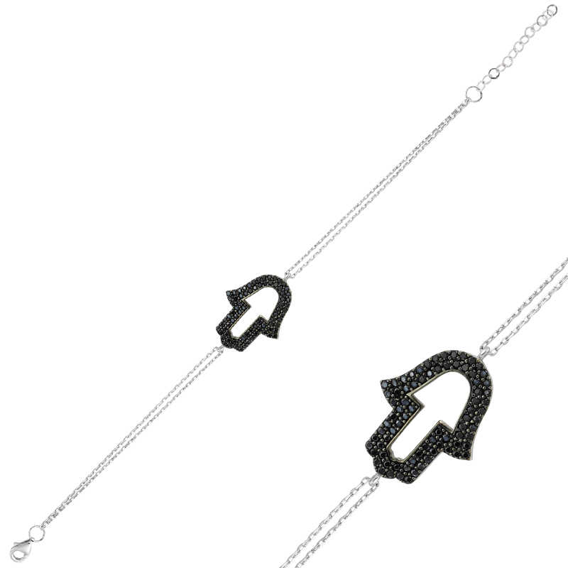 Silver Black Fatima Hand Women’s Bracelet