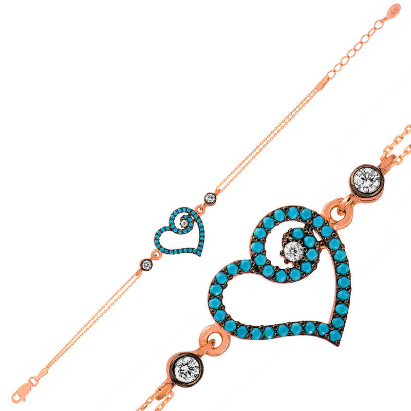 Silver Rose Blue Heart Women’s Bracelet