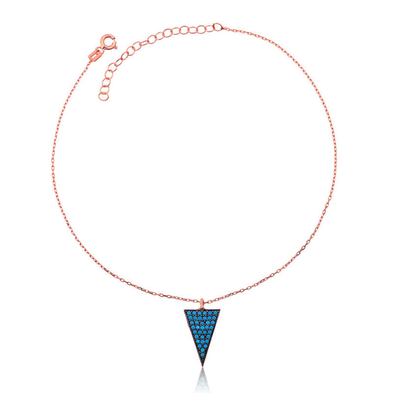 Silver Rose Blue Triangle Anklet