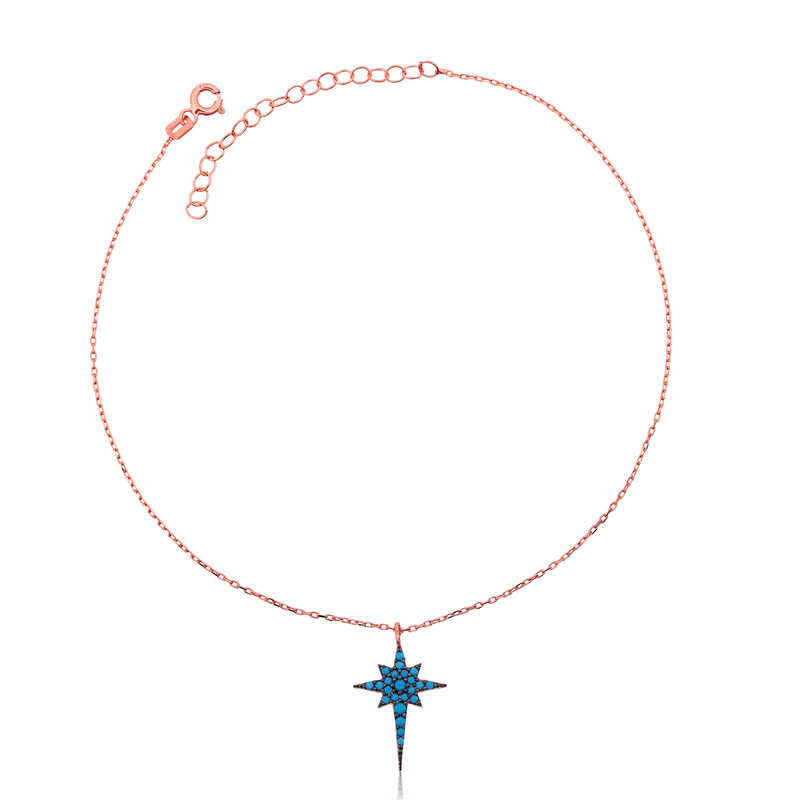 Silver Rose Blue Pole Star Anklet
