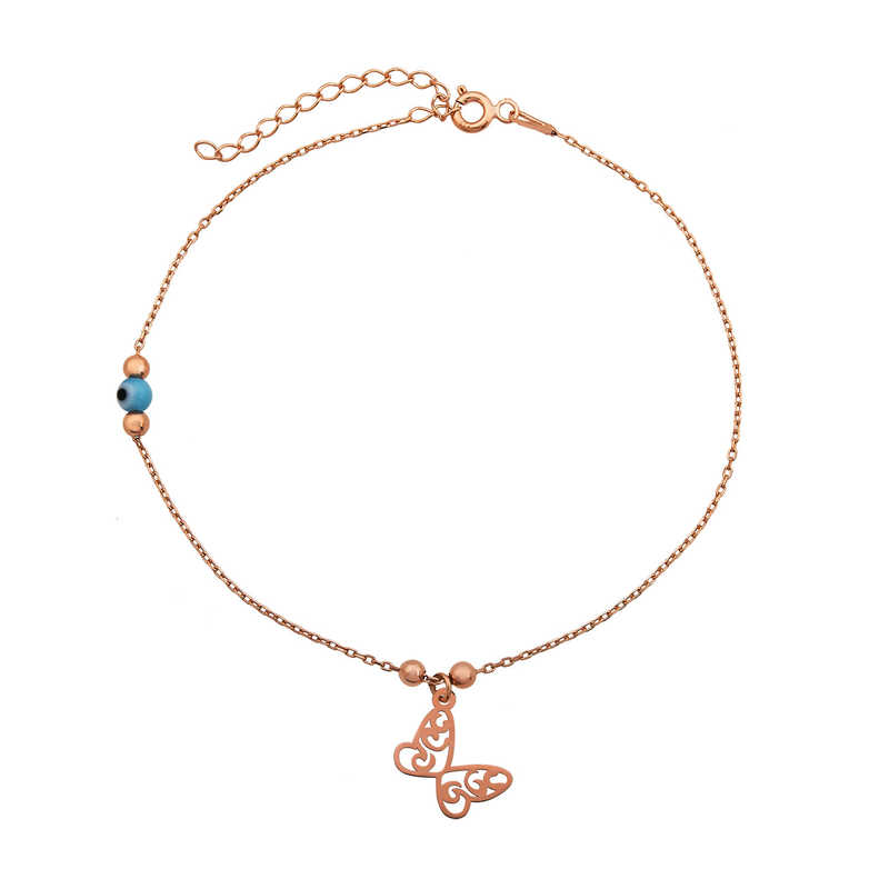 Silver Rose Evil Eye Butterfly Anklet