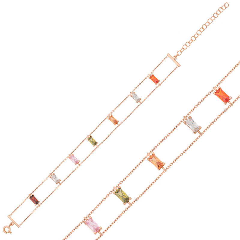 Silver Rose Colored Baguette Stone Women’s Bracelet