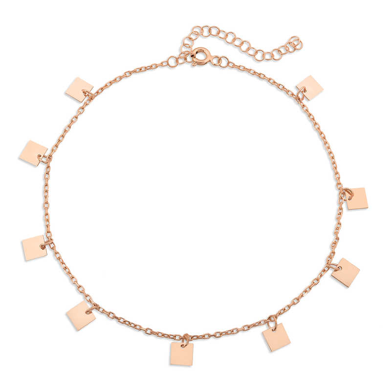 Silver Rose Square Sequin Anklet
