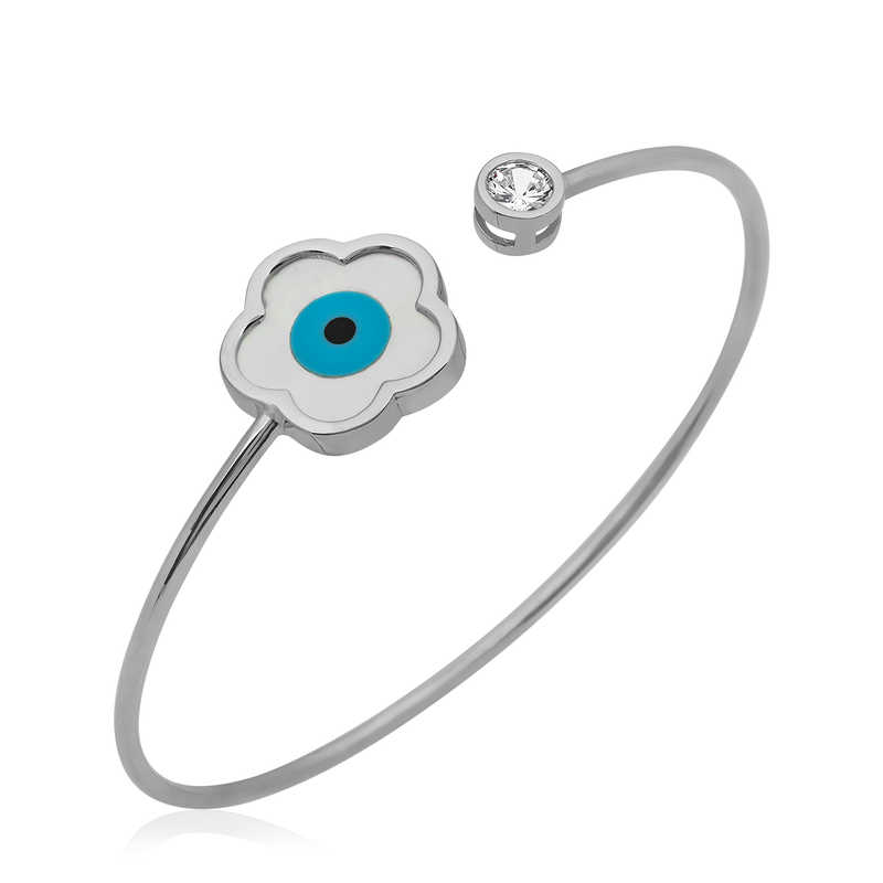 Silver Mother-of-Pearl Stone Flower Bracelet
