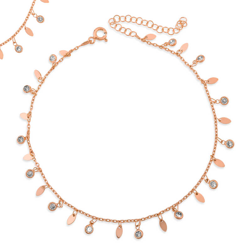 Silver Rose Stone and Sequin Anklet