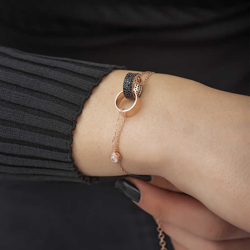 Silver Rose Interlocking Link Bracelet