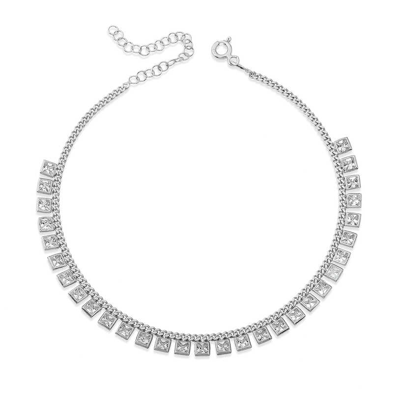 Silver Zircon Stone Rhodium Anklet