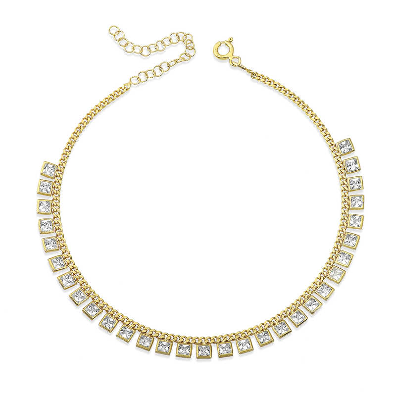 Silver Zircon Stone Gold Anklet