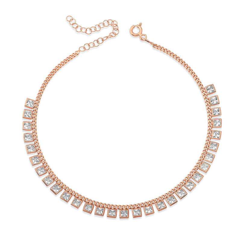 Silver Zircon Stone Rose Anklet