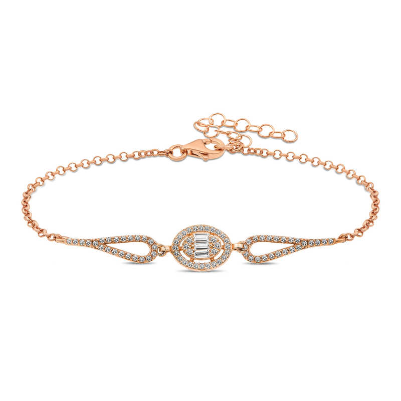 Silver Rose Oval Baguette Bracelet