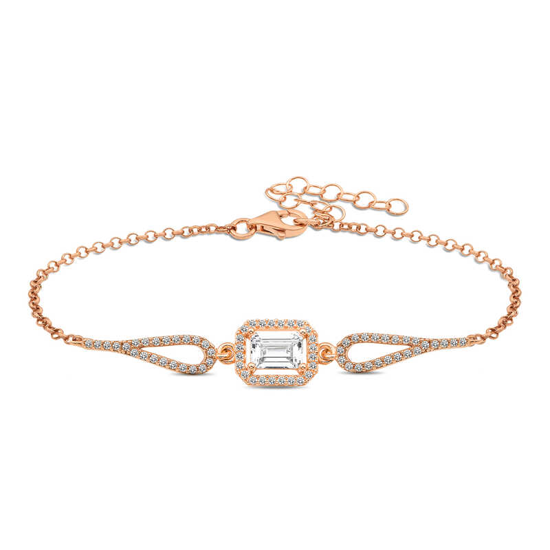 Silver Rose Rectangular Baguette Bracelet